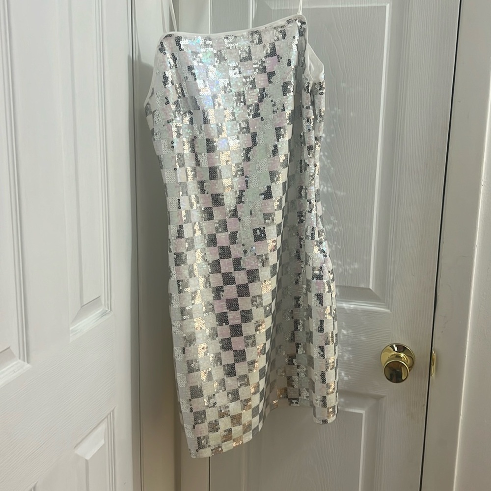 Pink Lily Sparkly Checkered Dress